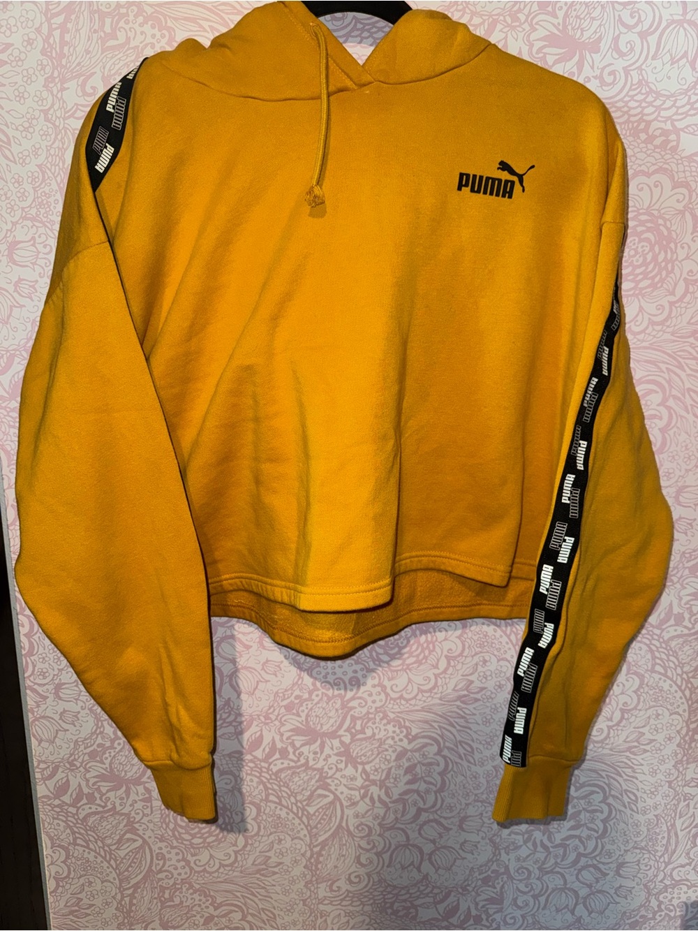 Puma Women's Mustard Yellow Cropped Hoodie Sweatshirt